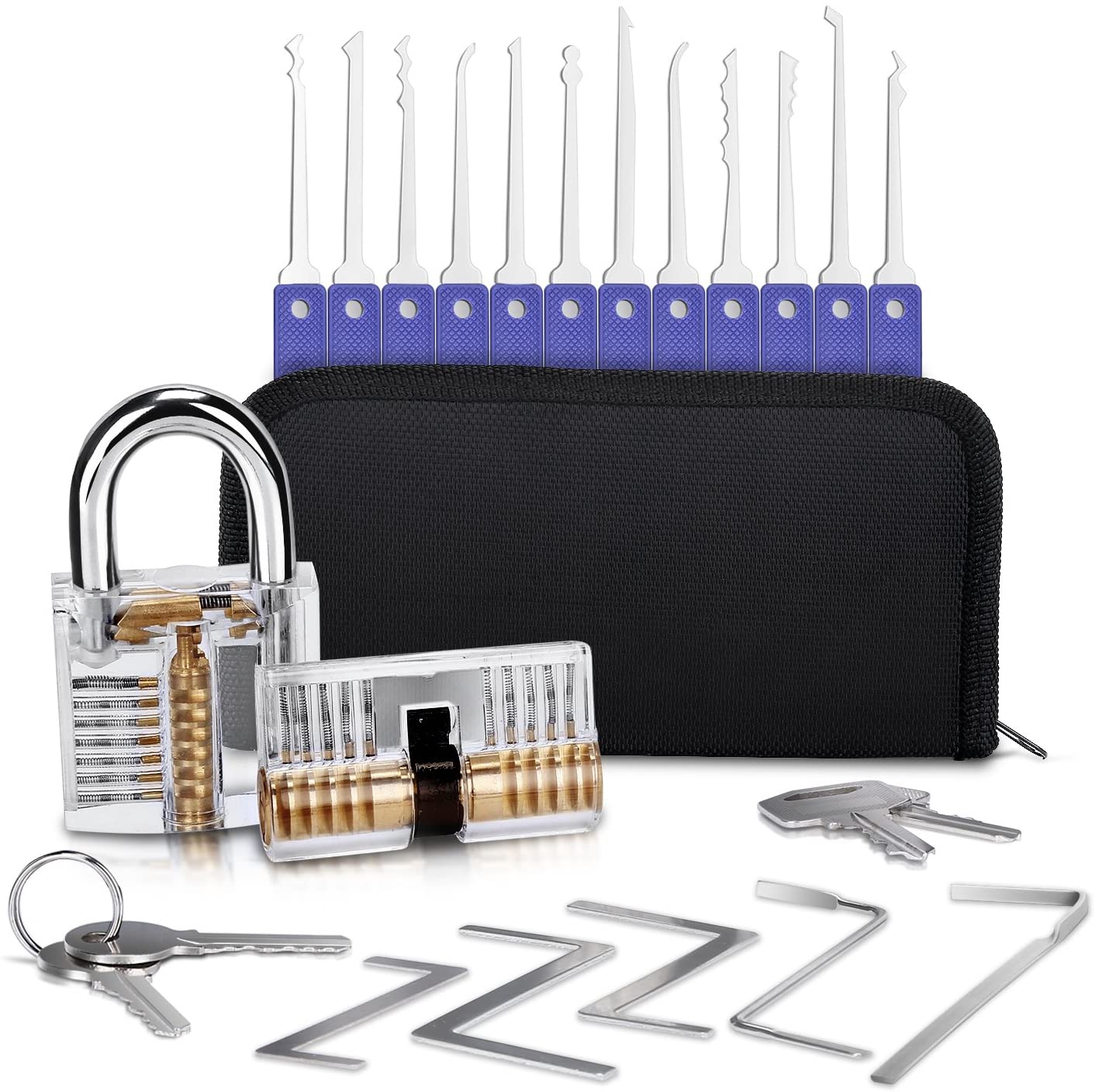 31 Pieces Lock Pick Set w/2 Transparent Training Lock,24 PCS